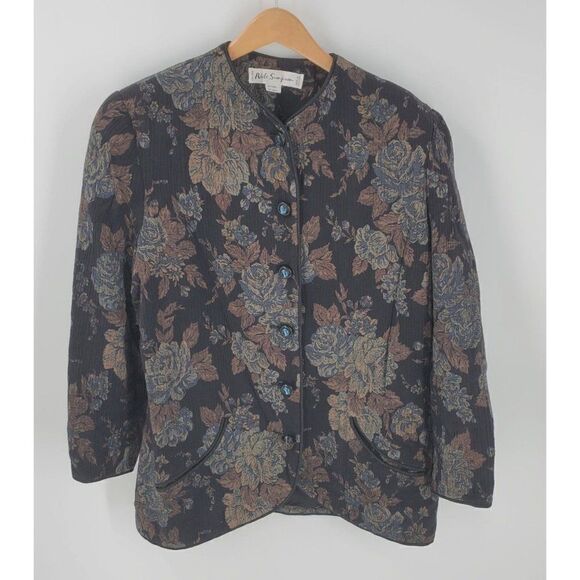 Adele Simpson Jackets & Blazers - Vintage Adele Simpson Womens Jacket Wool Button Front Floral Black XL Read
